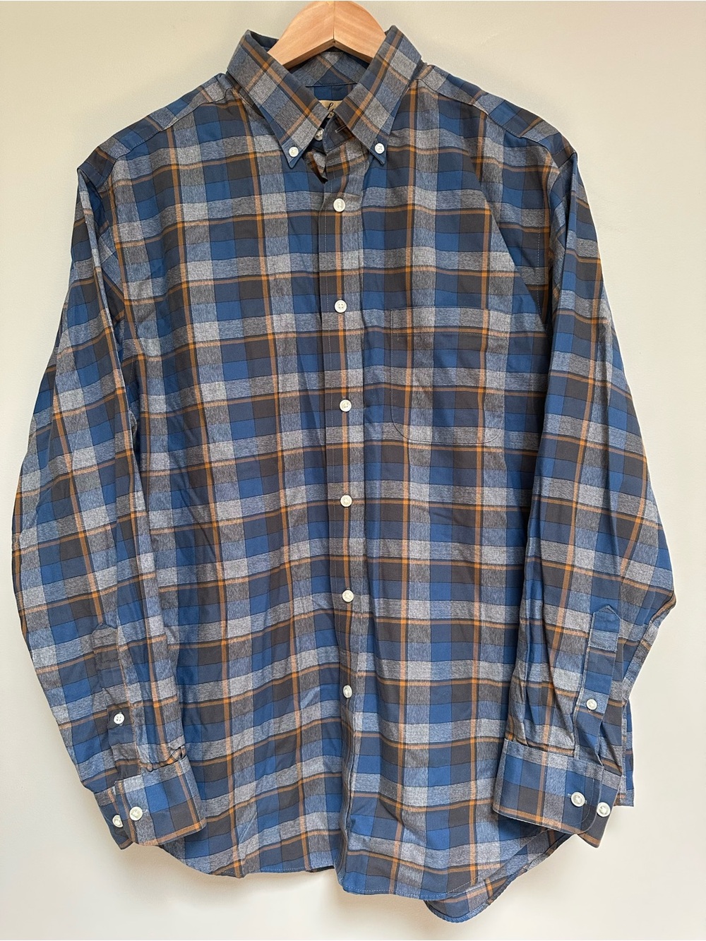 Roundtree & Yorke Gold Label Men’s L Non‑Iron Plaid Button‑Down Shirt Blue